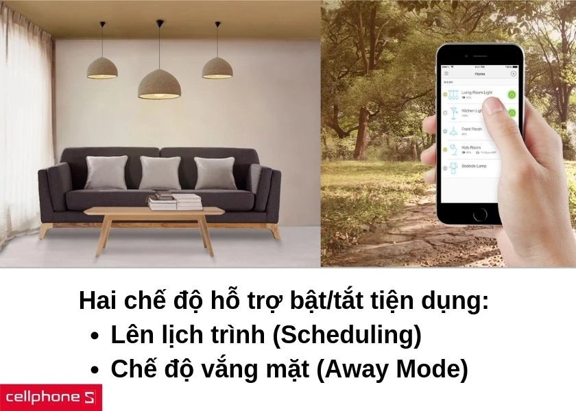 Khả năng lên lịch trình bật/tắt dễ dàng cho các thiết bị điện cùng chế độ vắng mặt đảm bảo an toàn điện năng