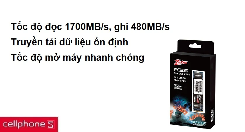 Tốc độ ghi 480MB/s, đọc 1700MB/s