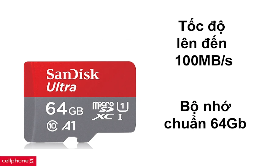 Tốc độ đọc ghi lên đến 100MB/s, bộ nhớ chuẩn 64Gb