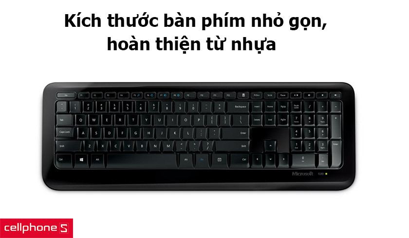 Kích thước bàn phím nhỏ gọn, hoàn thiện từ nhựa