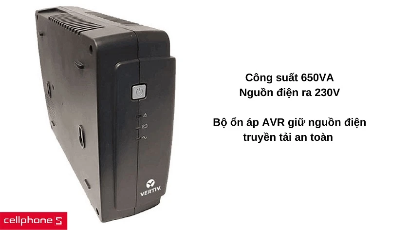 Công suất 650VA / 390W với nguồn điện ra 230V cùng cấp độ bảo vệ AVR tiến tiến