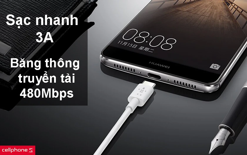 hỗ trợ sạc nhanh truyền tải dữ liệu tốc độ cao