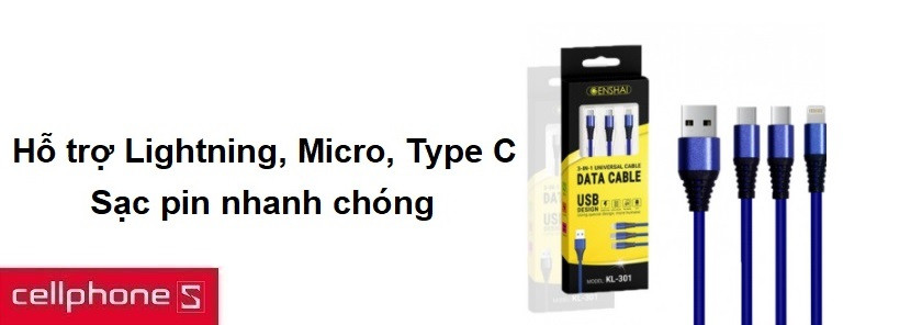 Hỗ trợ Lightning, Micro, Type C, sạc pin nhanh chóng