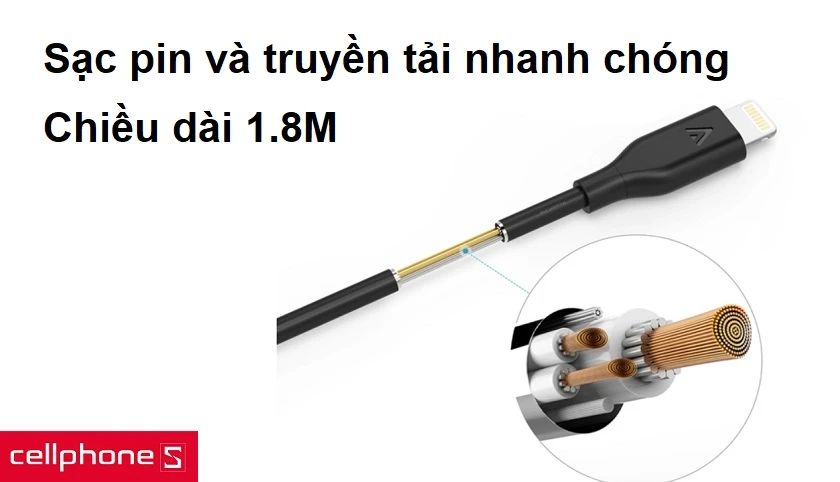 Chiều dài 1.8m, sạc pin và truyền tải dữ liệu nhanh chóng