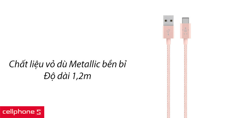 Cáp Type C Belkin MIXIT F2CU060bt04-C00 1.2m vỏ dù Metallic