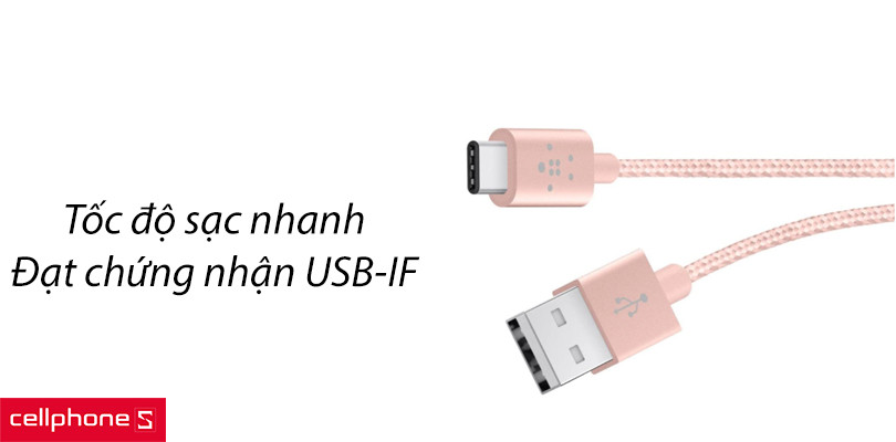 Cáp Type C Belkin MIXIT F2CU060bt04-C00 1.2m vỏ dù Metallic
