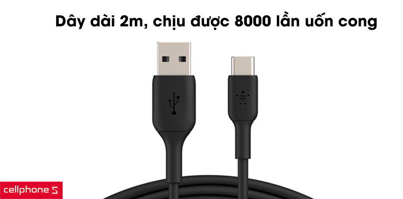 Cáp Type C Belkin CAB001BT2MBK 12W 2m vỏ nhựa 