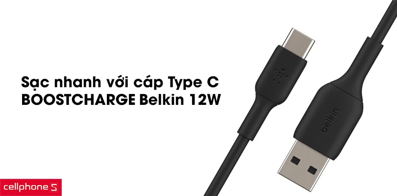 Cáp Type C Belkin CAB001BT2MBK 12W 2m vỏ nhựa 