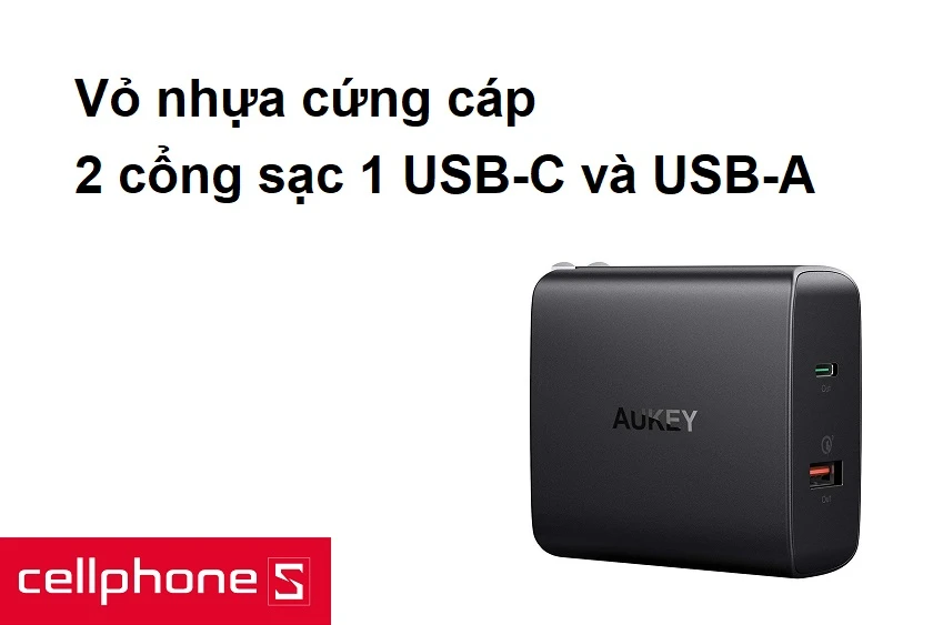 Vỏ nhựa cứng cáp, 2 cổng sạc 1 USB-C và USB-A
