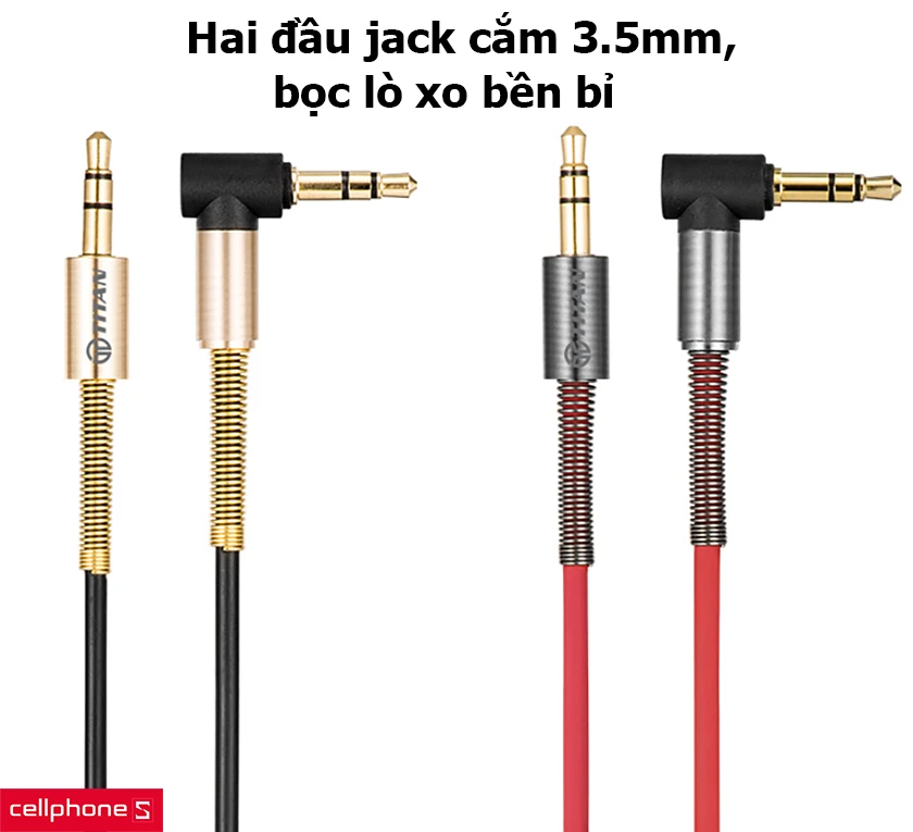 Hai đầu jack cắm 3.5mm, bọc lò xo bền bỉ