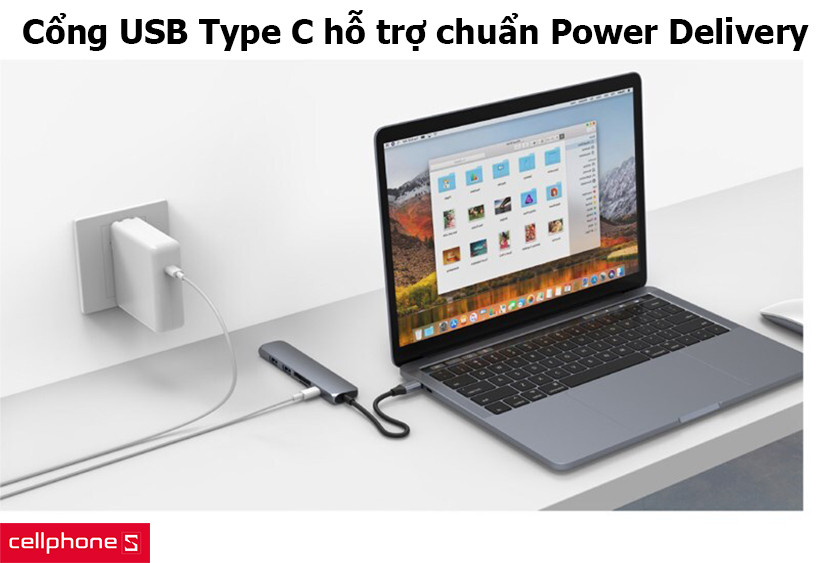 cổng USB Type C, bạn sẽ có thể sạc được cho Macbook của mình hoặc những thiết bị có hỗ trợ cổng Thunderbold