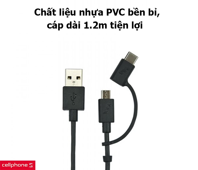Chất liệu nhựa PVC bền bỉ, cáp dài 1.2m tiện lợi