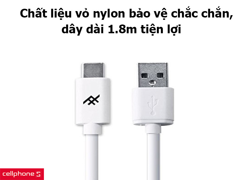 Chất liệu vỏ nylon bảo vệ chắc chắn, dây dài 1.8m tiện lợi