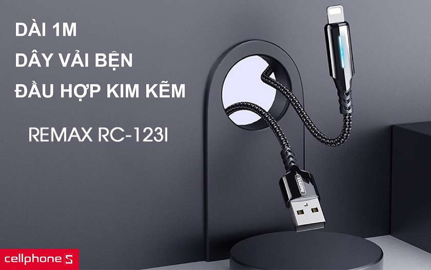 Thiết kế dây sạc bằng vải bện xoắn 1m cùng đầu sạc lighting bằng hợp kim kẽm