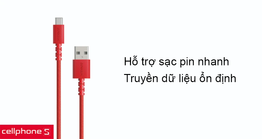 Cáp hỗ trợ khả năng sạc nhanh và ổn định đường truyền dữ liệu
