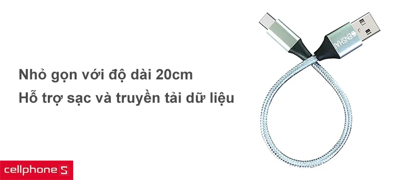 Độ dài 20cm nhỏ gọn, hỗ trợ sạc và truyền tải dữ liệu ổn định