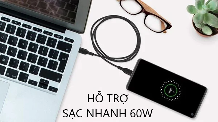 Hỗ trợ sạc nhanh 60W, truyền tải dữ liệu nhanh chóng