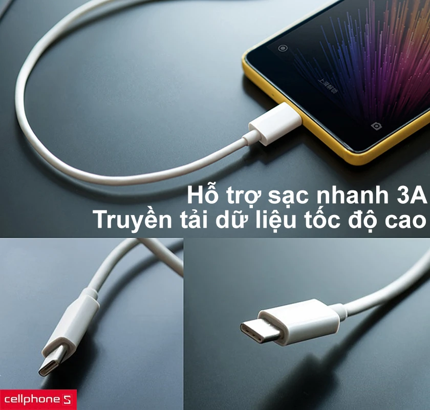 Hỗ trợ sạc 3A, truyền dữ liệu tốc độ cao