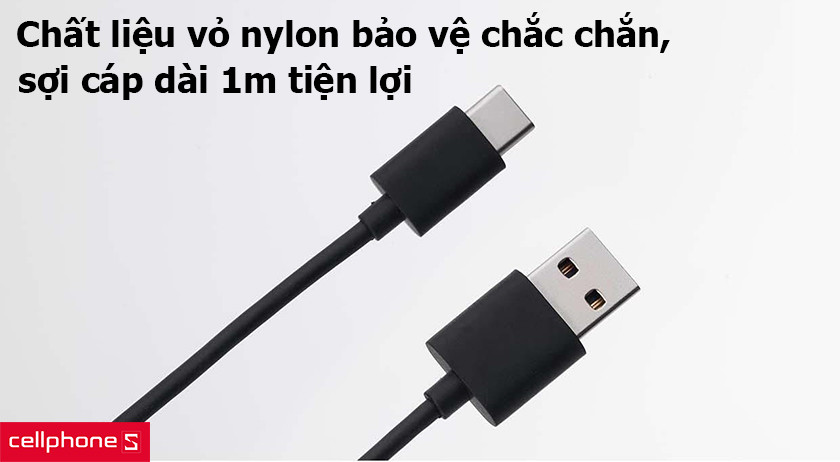 Chất liệu vỏ nylon bảo vệ chắc chắn, sợi cáp dài 1m sử dụng tiện lợi