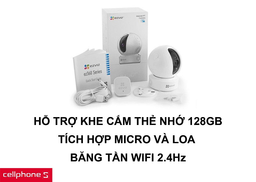 Hỗ trợ khe cắm thẻ nhớ lên đến 128GB và tích hợp micro, loa, băng tần wifi 2.4 ghz
