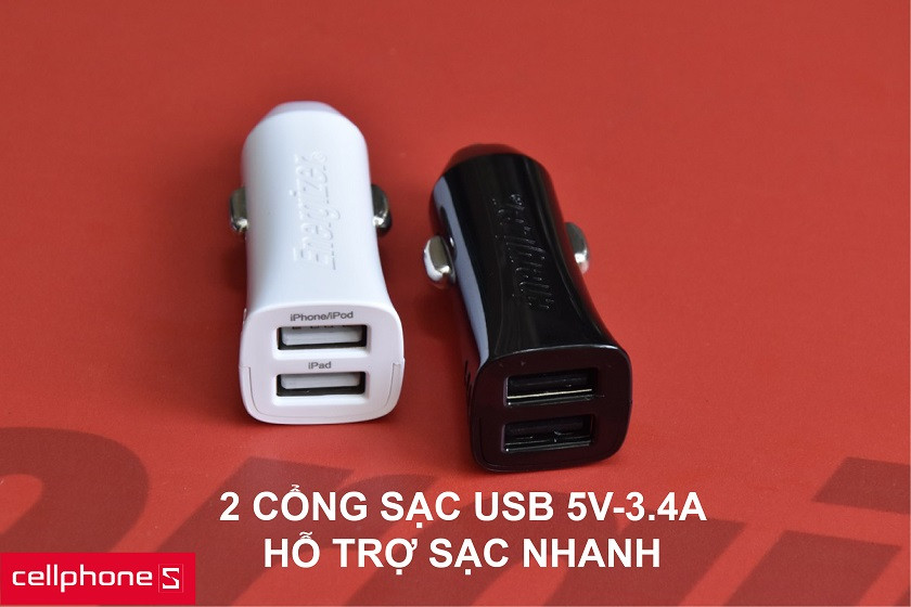 2 cổng USB tiện lợi với công nghệ sạc nhanh Fast Charge
