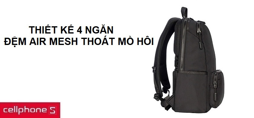 Đệm Air Mesh cho cảm giác đeo thoải mái, thiết kế 4 ngăn tiện dụng tương thích latop 16 inch