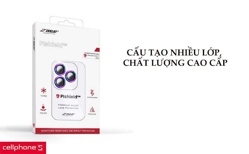 Dán cường lực Camera iPhone 13 Pro/Pro Max Zeelot Pishield viền màu