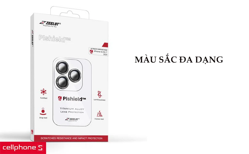 Dán cường lực Camera iPhone 13 Pro/Pro Max Zeelot Pishield viền màu