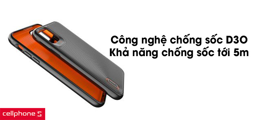 Công nghệ chống sốc D3O, khả năng chống sốc tới 5m