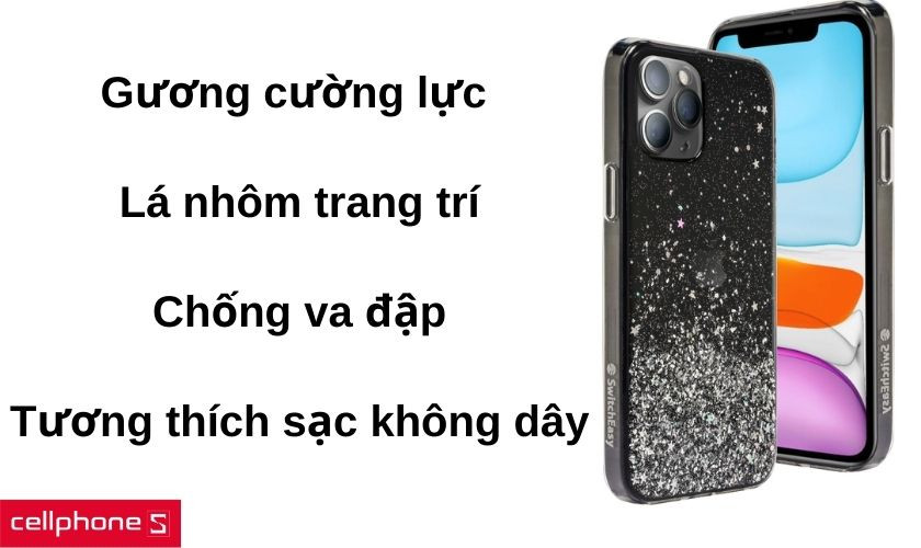 Bề mặt gương cường lực Bayer TPU cùng thiết kế kim tuyến đẹp mắt