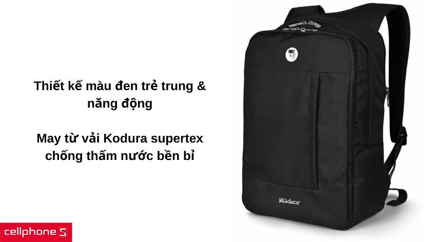 Thiết kế sắc đen trẻ trung và năng động, sử dụng chất liệu vải Kodura supertex cao cấp