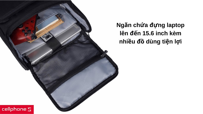 Ngăn chứa laptop lên đến 15.6 inch cùng nhiều đồ dùng thiết yếu