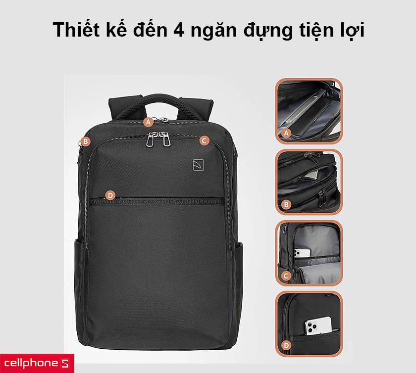 Thiết kế nhiều ngăn đựng tiện lợi, đệm Air Mesh cho khả năng thoát mồ hôi