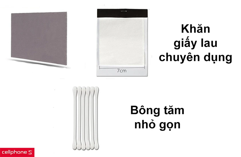 Khăn và giấy lau chuyên dụng, bông tăm nhỏ gọn