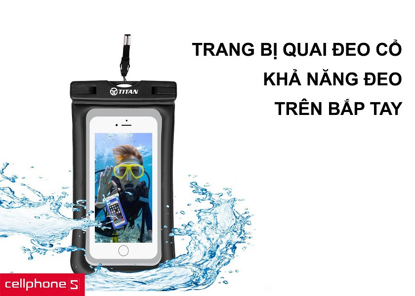 Trang bị quai đeo cổ tiện lợi cùng khả năng đeo trên bắp tay người dùng chắc chắn