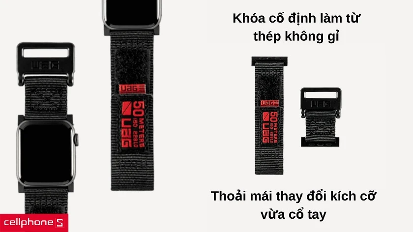 Khóa cố định làm từ thép không gỉ giúp đồng hồ luôn vững chắc trên tay