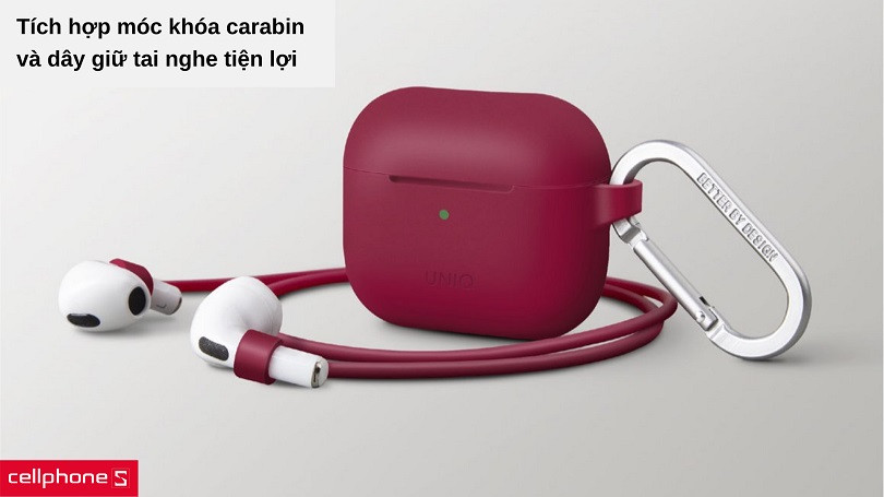 Di chuyển tiện lợi với móc carabin và dây giữ tai nghe