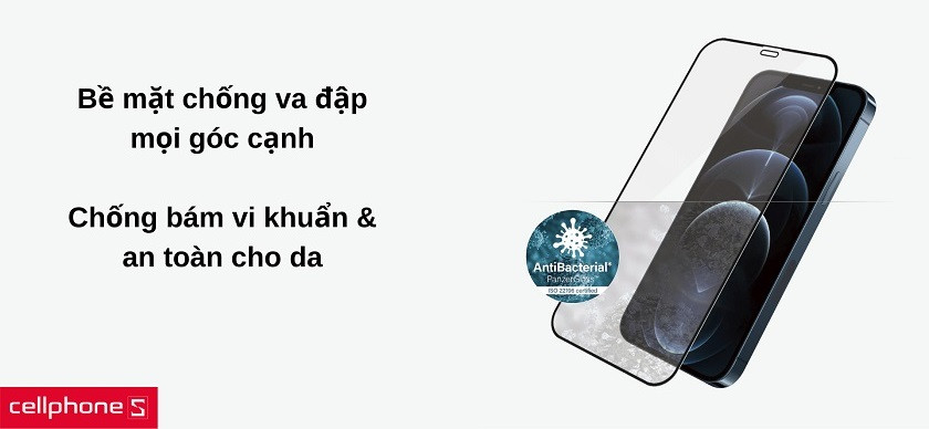Bề mặt chống va đập & chống vi khuẩn bảo vệ màn hình iPhone toàn diện