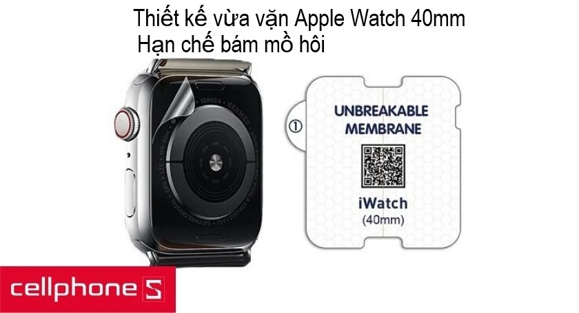 Thiết kế vừa vặn với mặt sau của Apple Watch 40mm cùng hiệu ứng nhám mờ sang trọng