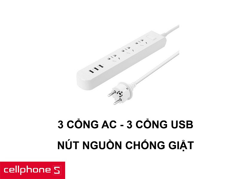 Ổ cắm điện PISEN PSCXB-01U ( 3 cổng AC - 3 cổng USB )