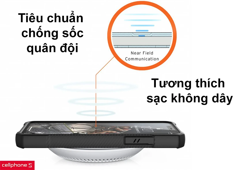 Đạt tiêu chuẩn chống sốc quân đội, tương thích với sạc không dây