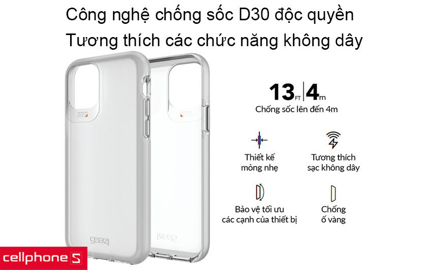 3 lớp vật liệu siêu bền cho khả năng chống sốc 4m, tương thích với các tính năng không dây