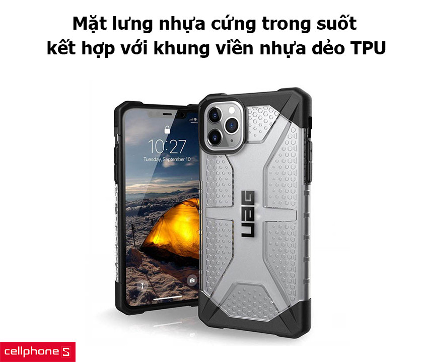 Mặt lưng nhựa cứng trong suốt kết hợp với khung viền nhựa dẻo TPU