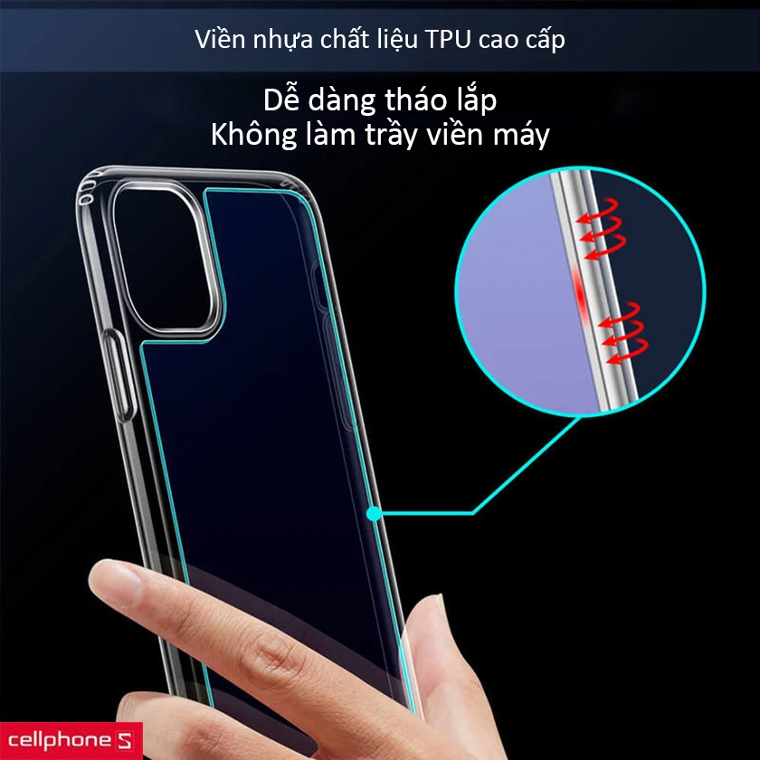 Khung nhựa TPU trong suốt cao cấp, bảo vệ lớp sơn và viền máy