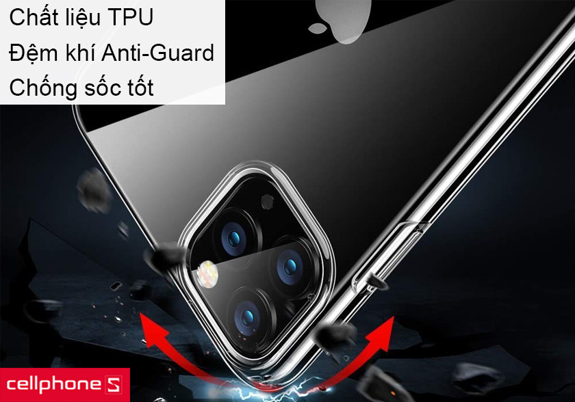 Chất liệu TPU trong suốt chống ố vàng, các góc đệm khí chống sốc hiệu quả