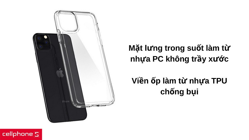 Chế tác từ chất liệu PC và TPU linh hoạt cùng mặt lưng trong suốt ấn tượng