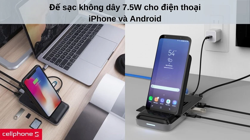 Đế sạc không dây 7.5W tương thích với cả iPhone và điện thoại Android