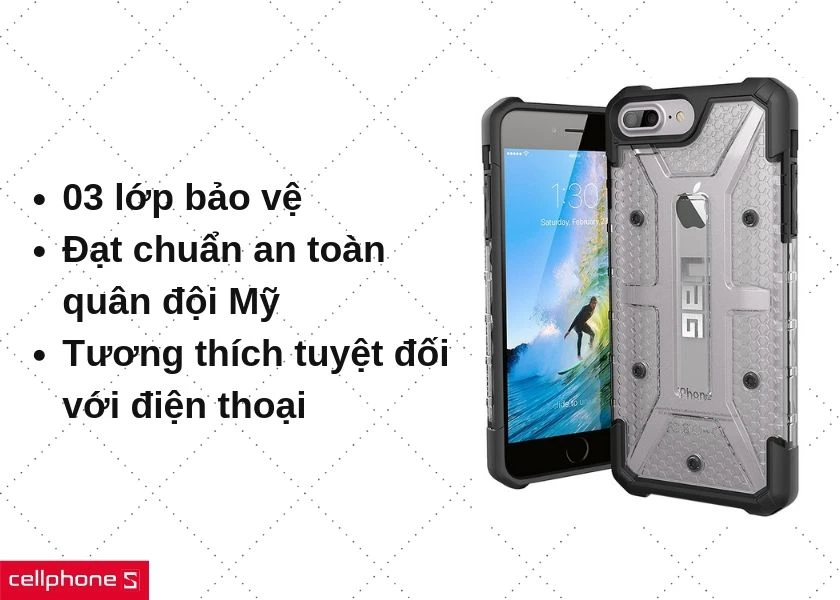 hiết kế 3 lớp bảo vệ đạt tiêu chuẩn quân đội Mỹ, tương thích tuyệt đối với thiết bị của bạn