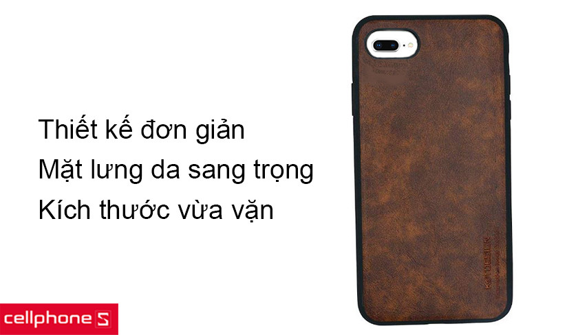 Thiết kế đơn giản với mặt lưng da sang trọng, kích thước vừa vặn với iPhone 7/8 Plus