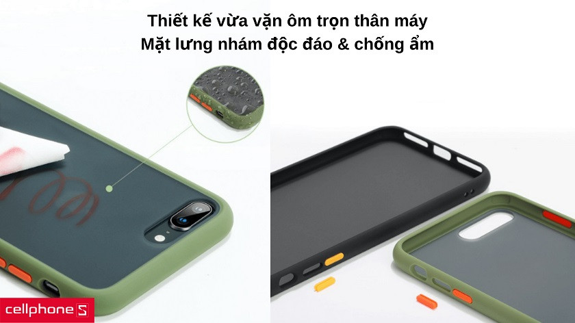 Thiết kế vừa vặn ôm sát máy, mặt lưng nhám mờ chống ẩm độc đáo